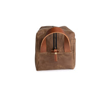 Load image into Gallery viewer, extra large waxed canvas dopp kit with leather accents
