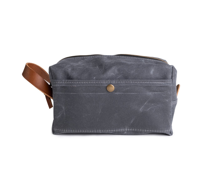 gray waxed canvas dopp kit