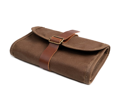 tan waxed canvas pencil roll