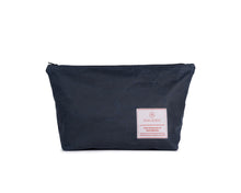 Load image into Gallery viewer, navy blue waxed canvas large men&#39;s toiletry pouch
